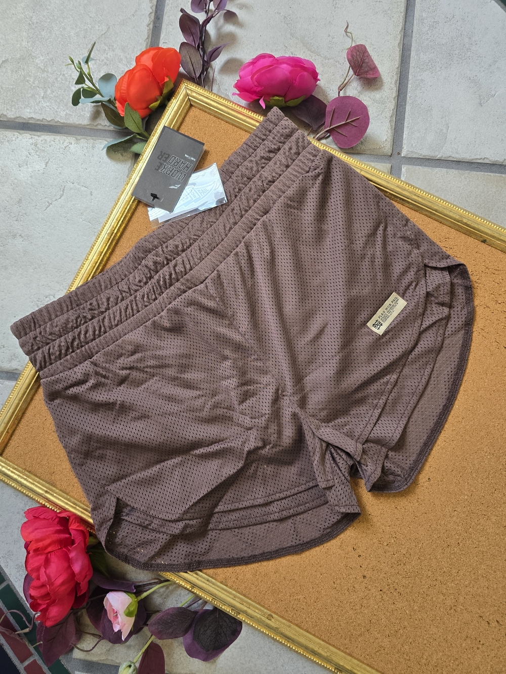 flag nor fail Dusty Mauve Momentum Mesh Gym Shorts With Cream Logo Patch